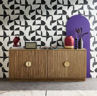 Buffet 4 portes 180 cm bois manguier rainuré style exotique Celian