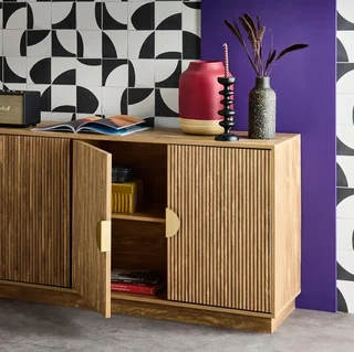 Buffet 4 portes 180 cm bois manguier rainuré style exotique Celian