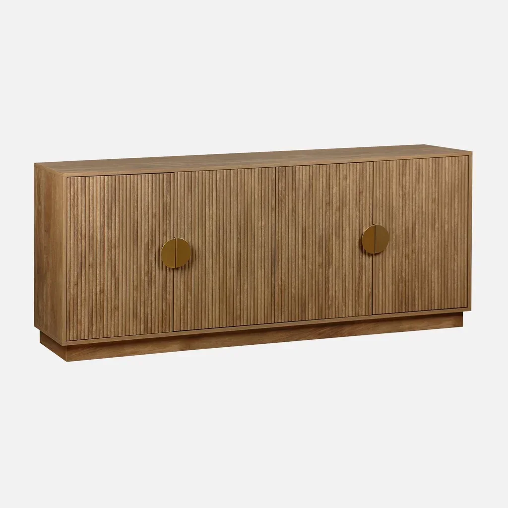 Buffet 4 portes 180 cm bois manguier rainuré style exotique Celian