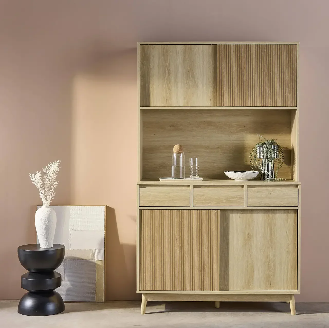 Buffet scandinave 4 portes 3 tiroirs bois 110 cm Linear