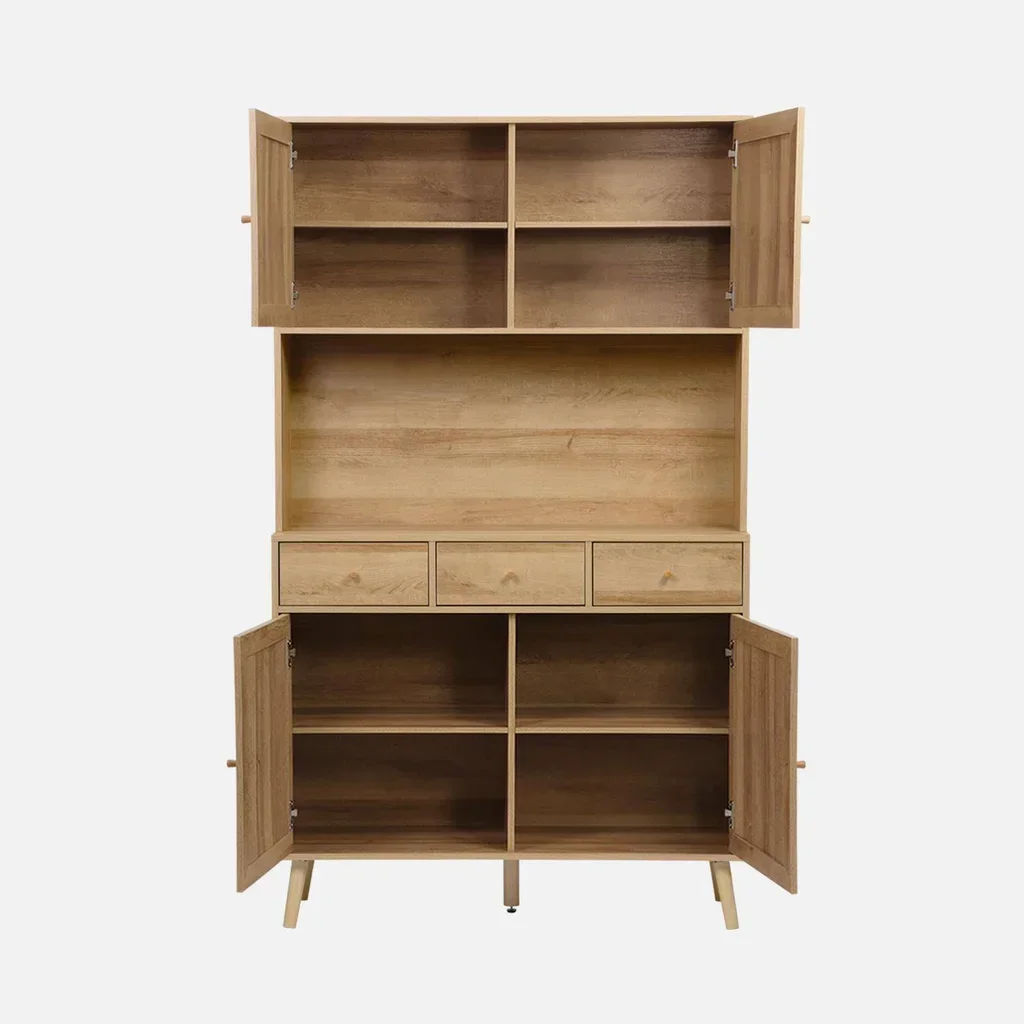 Aparador 4 portas 3 gavetas madeira rattan 110 cm estilo natural Boémio