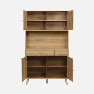 Aparador 4 portas 3 gavetas madeira rattan 110 cm estilo natural Boémio