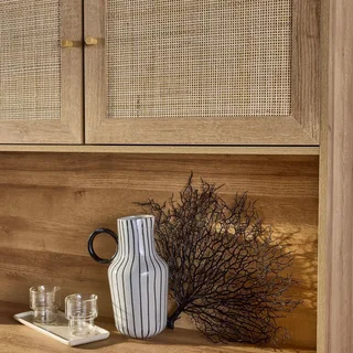 Aparador 4 portas 3 gavetas madeira rattan 110 cm estilo natural Boémio