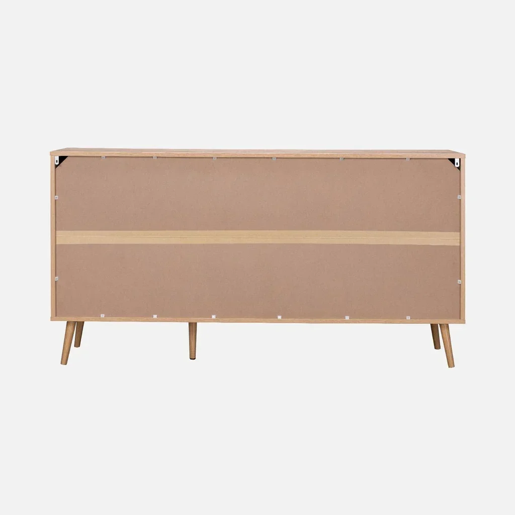 Round Rattan Wood Sideboard 150 cm 2 Doors 3 Drawers Eva