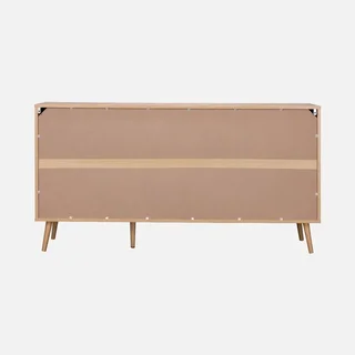 Round Rattan Wood Sideboard 150 cm 2 Doors 3 Drawers Eva