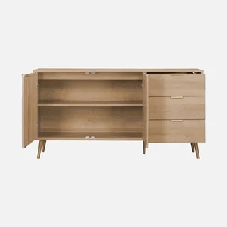 Round Rattan Wood Sideboard 150 cm 2 Doors 3 Drawers Eva