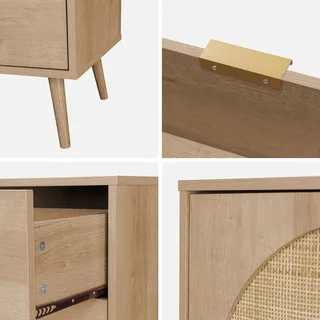 Round Rattan Wood Sideboard 150 cm 2 Doors 3 Drawers Eva
