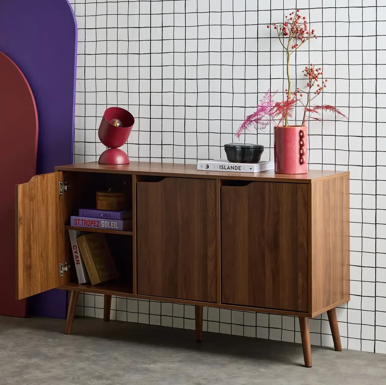 Aparador bajo de madera 3 puertas 120 cm estilo escandinavo Nepal