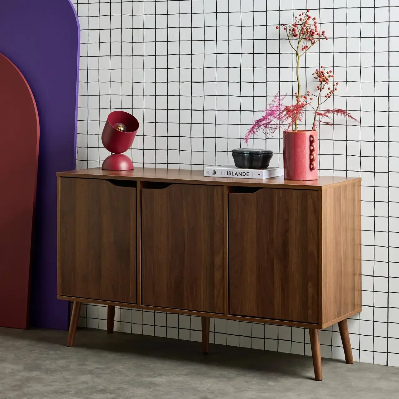 Buffet bas bois 3 portes 120 cm style scandinave Népal