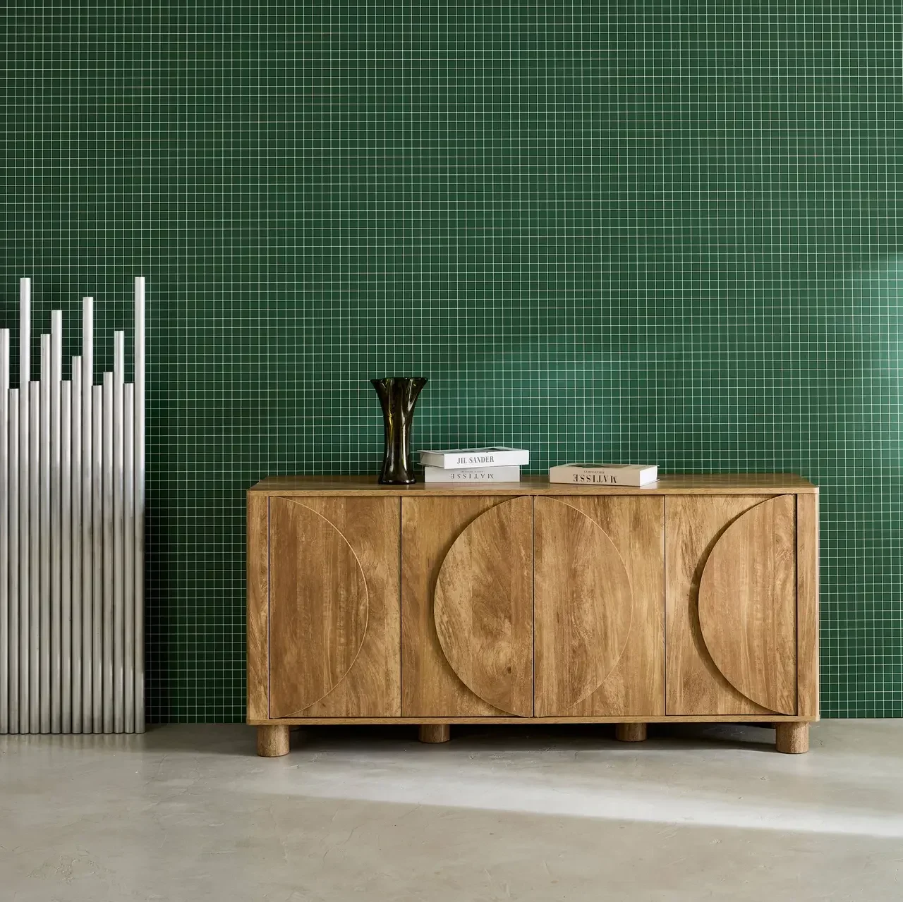Buffet bois 4 portes 155 cm style contemporain effet manguier réversible