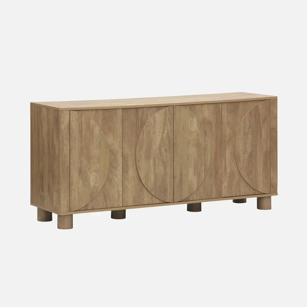 Buffet bois 4 portes 155 cm style contemporain effet manguier réversible