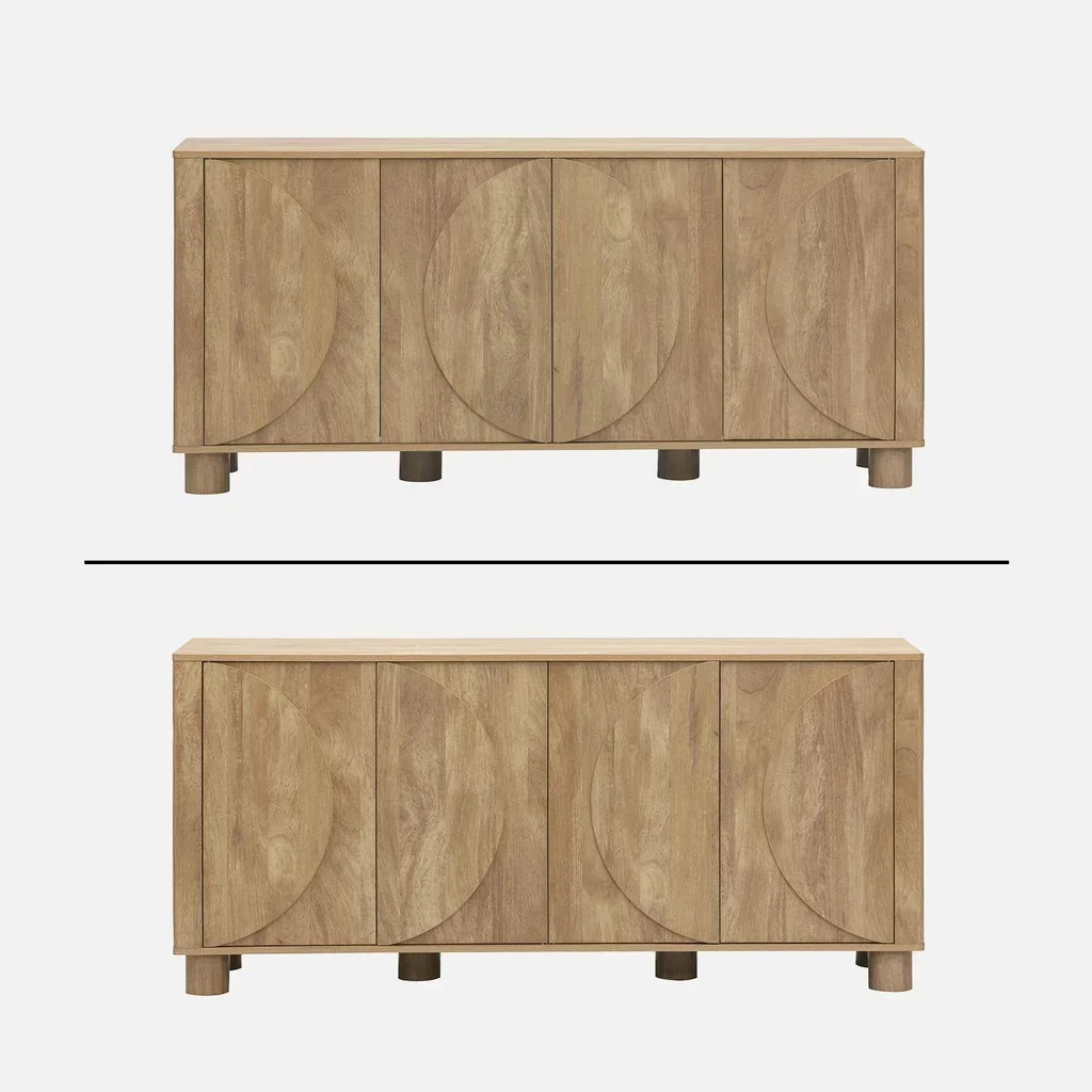 Buffet bois 4 portes 155 cm style contemporain effet manguier réversible