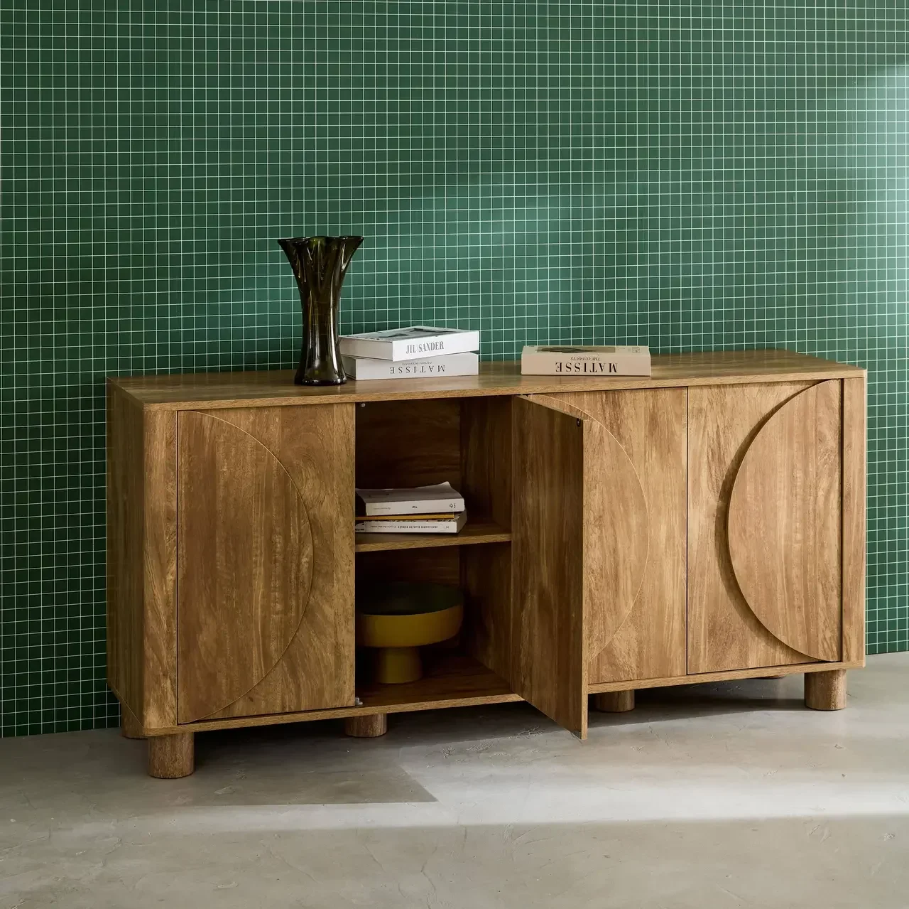 Buffet bois 4 portes 155 cm style contemporain effet manguier réversible