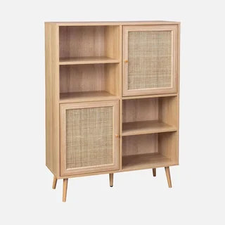 Natural Rattan Sideboard 2 Doors Solid Wood 90 cm Boho Vintage Style