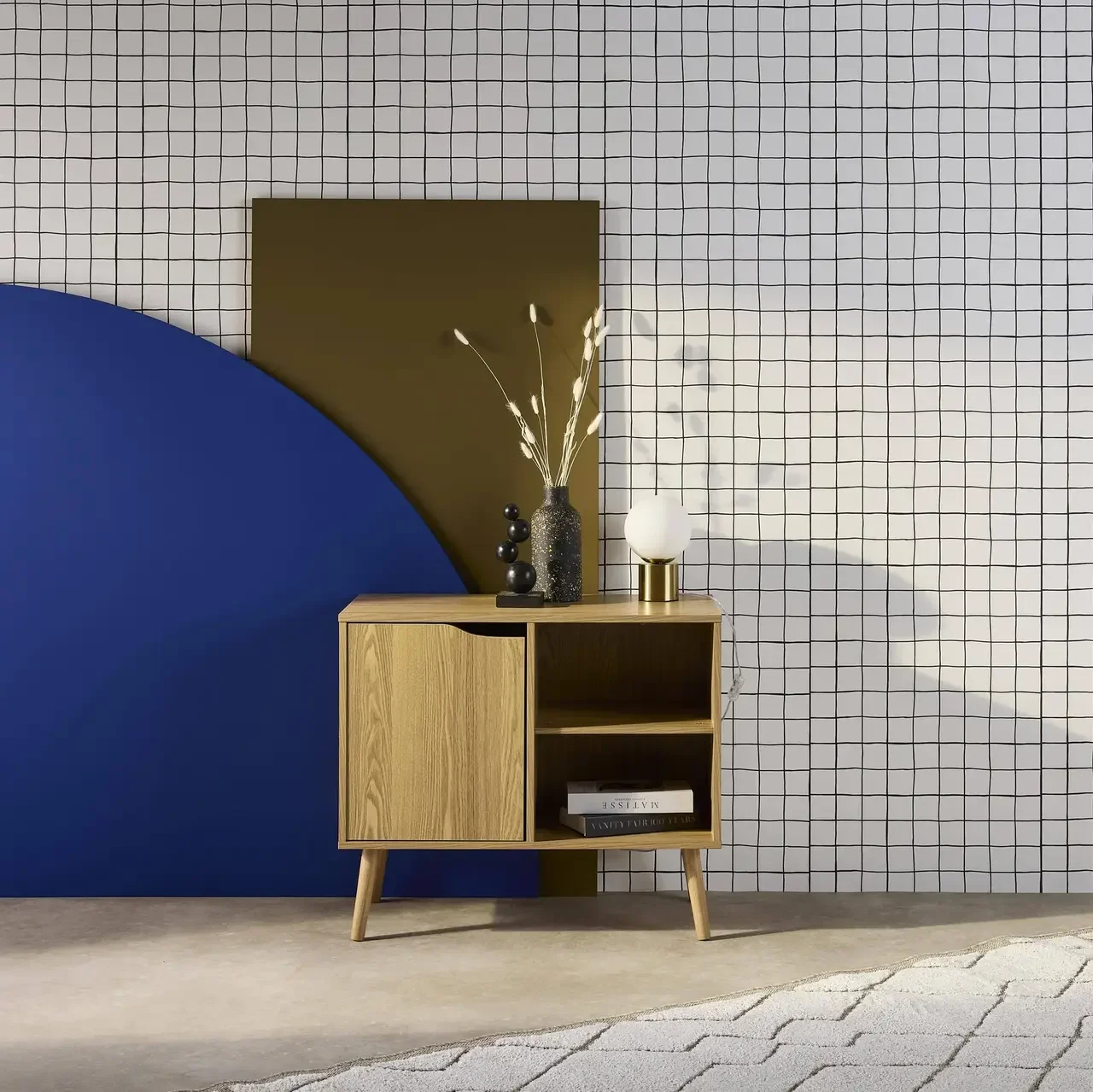 Buffet design scandinave 80 cm bois noyer 1 porte vintage Népal