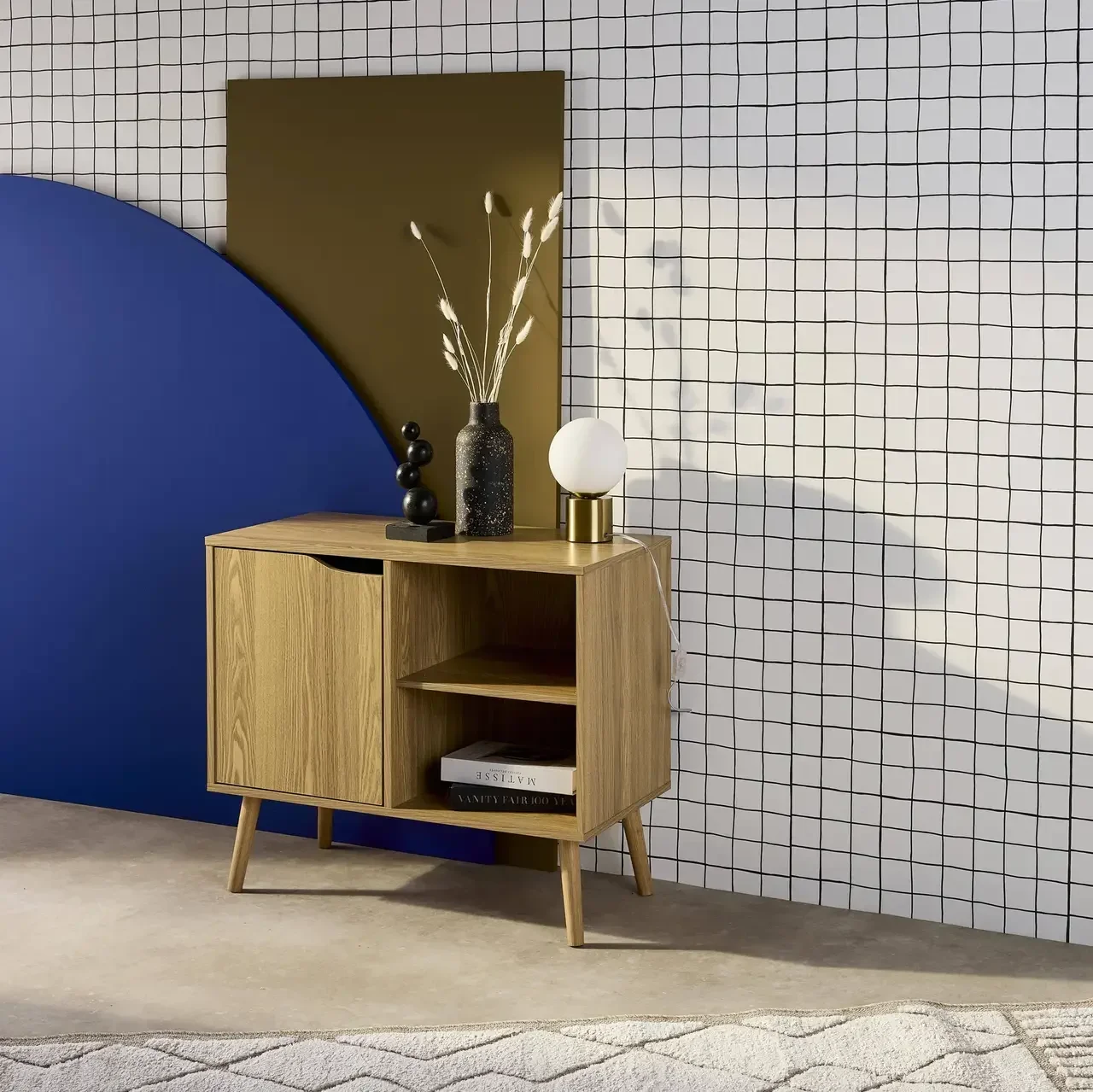 Buffet design scandinave 80 cm bois noyer 1 porte vintage Népal
