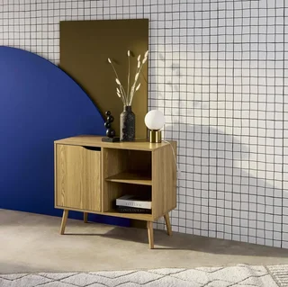 Buffet design scandinave 80 cm bois noyer 1 porte vintage Népal