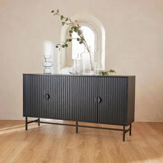 Buffet design bois rainuré 4 portes 157,5 cm Bazalt style industriel