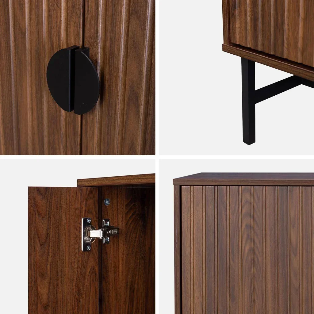 Buffet design bois rainuré 4 portes 157,5 cm Bazalt – Style industriel et élégant