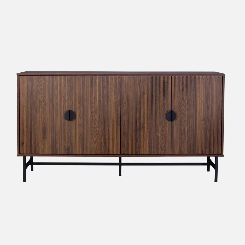 Buffet design bois rainuré 4 portes 157,5 cm Bazalt – Style industriel et élégant