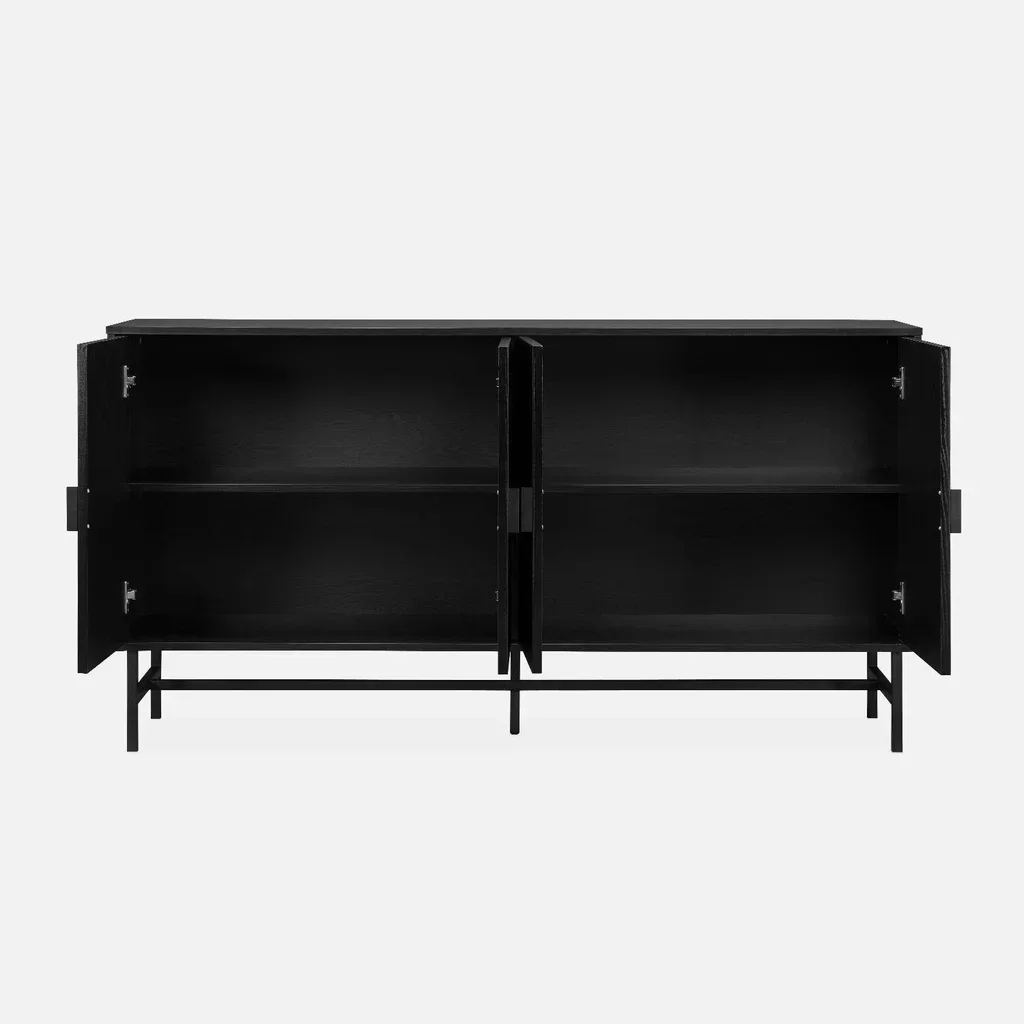 Buffet design bois rainuré 4 portes 157,5 cm Bazalt style industriel