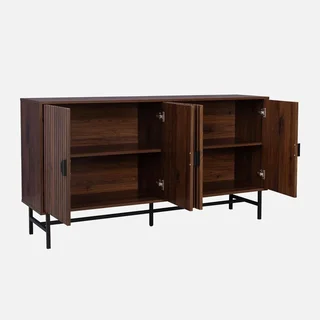 Buffet design bois rainuré 4 portes 157,5 cm Bazalt – Style industriel et élégant