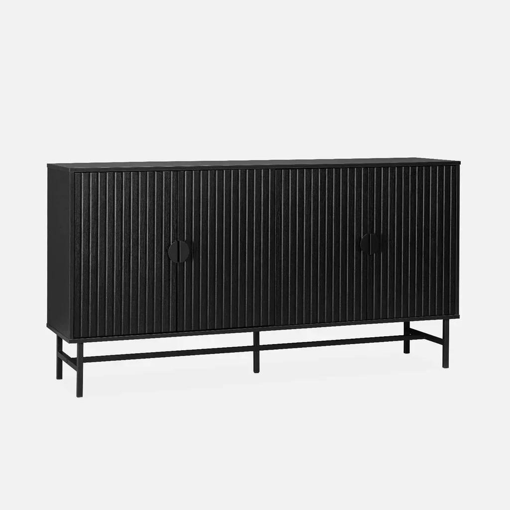 Buffet design bois rainuré 4 portes 157,5 cm Bazalt style industriel