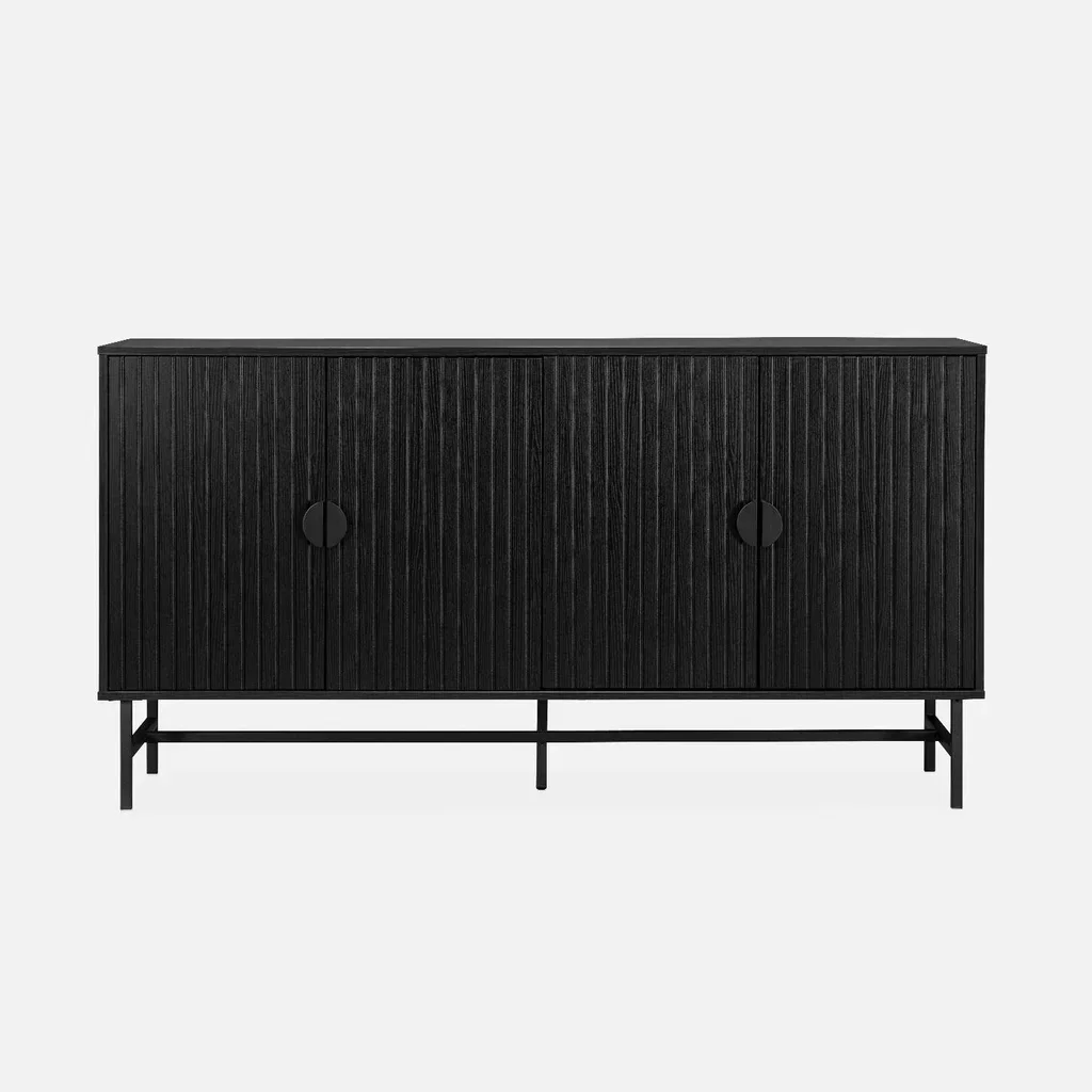Buffet design bois rainuré 4 portes 157,5 cm Bazalt style industriel