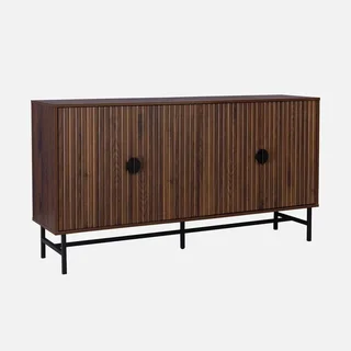 Buffet design bois rainuré 4 portes 157,5 cm Bazalt – Style industriel et élégant