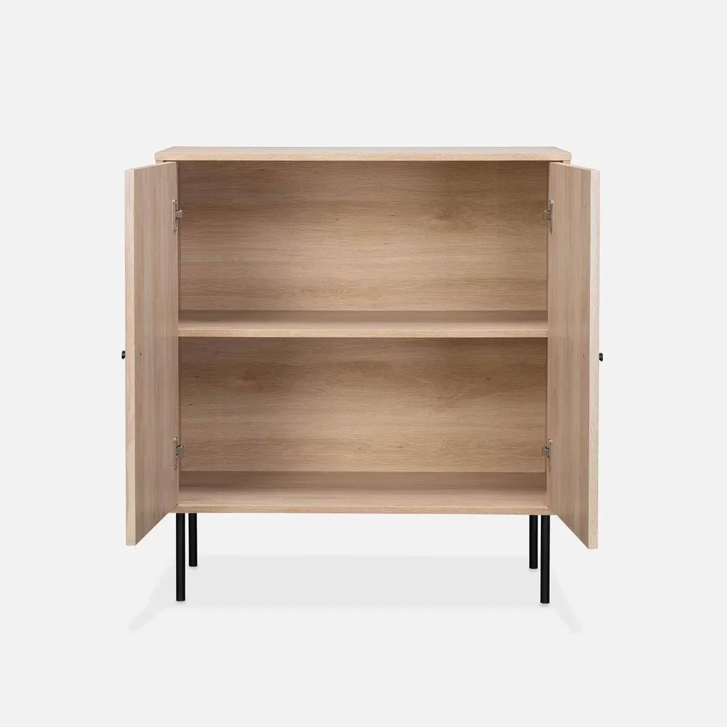 Buffet design bois strié 2 portes noir mat 83,5 cm Braga
