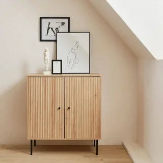 Buffet design bois strié 2 portes noir mat 83,5 cm Braga