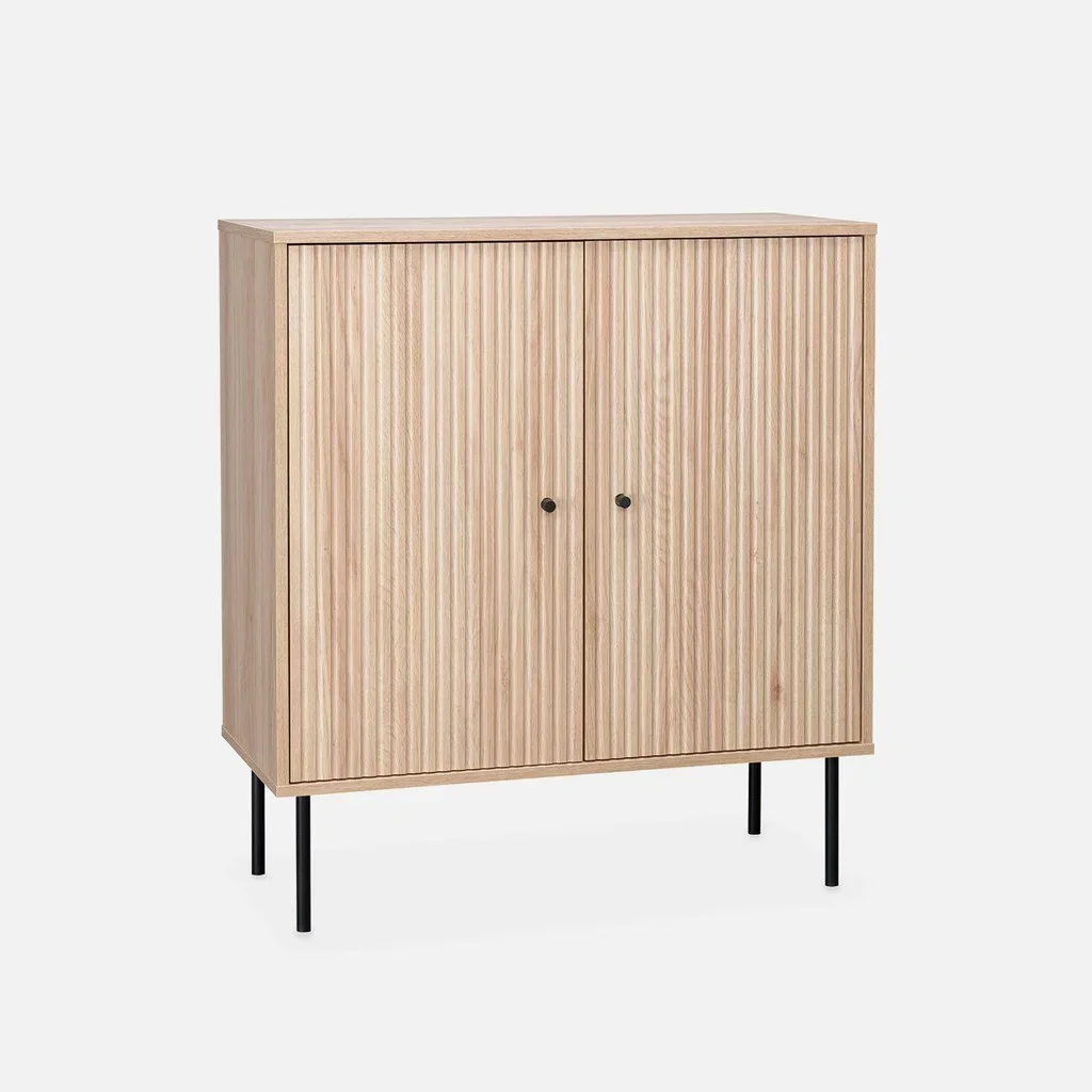 Buffet design bois strié 2 portes noir mat 83,5 cm Braga