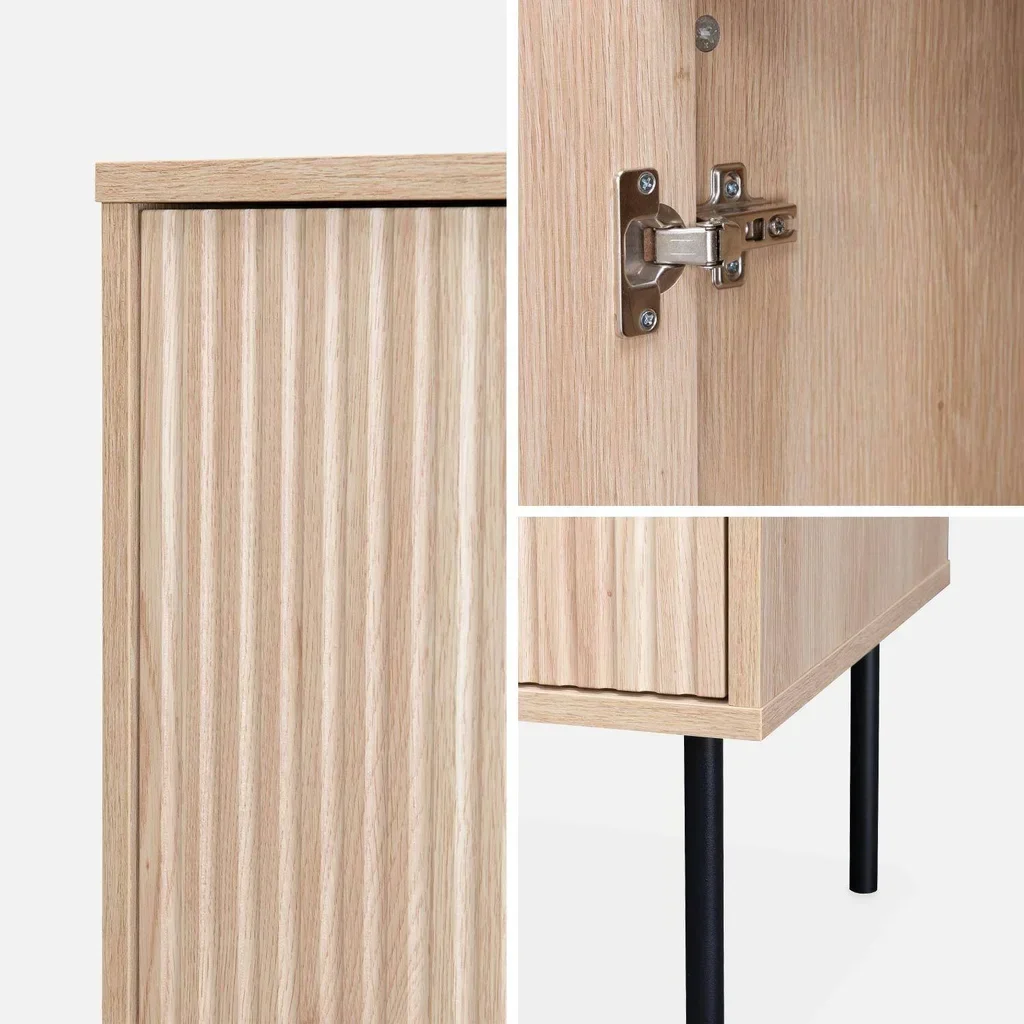 Buffet design bois strié 2 portes noir mat 83,5 cm Braga
