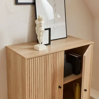 Buffet design bois strié 2 portes noir mat 83,5 cm Braga