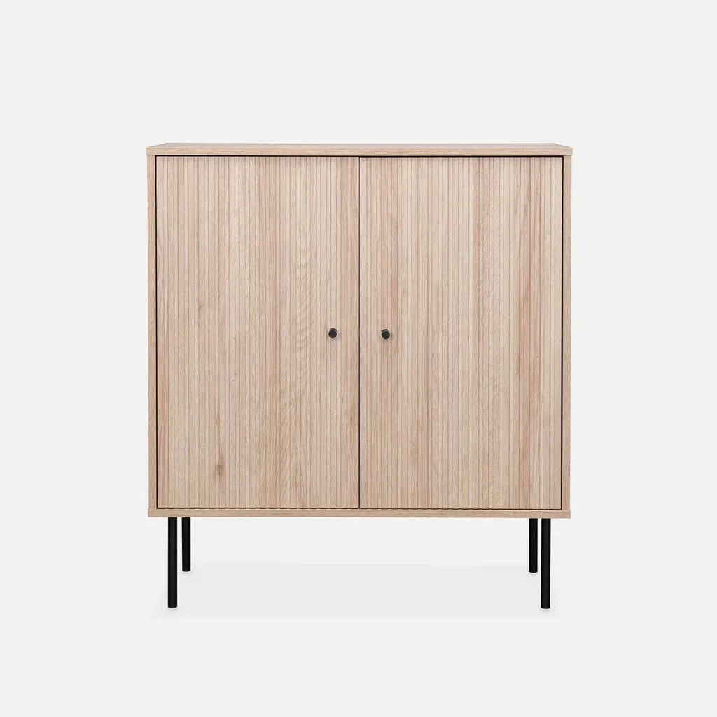 Buffet design bois strié 2 portes noir mat 83,5 cm Braga