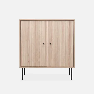Buffet design bois strié 2 portes noir mat 83,5 cm Braga