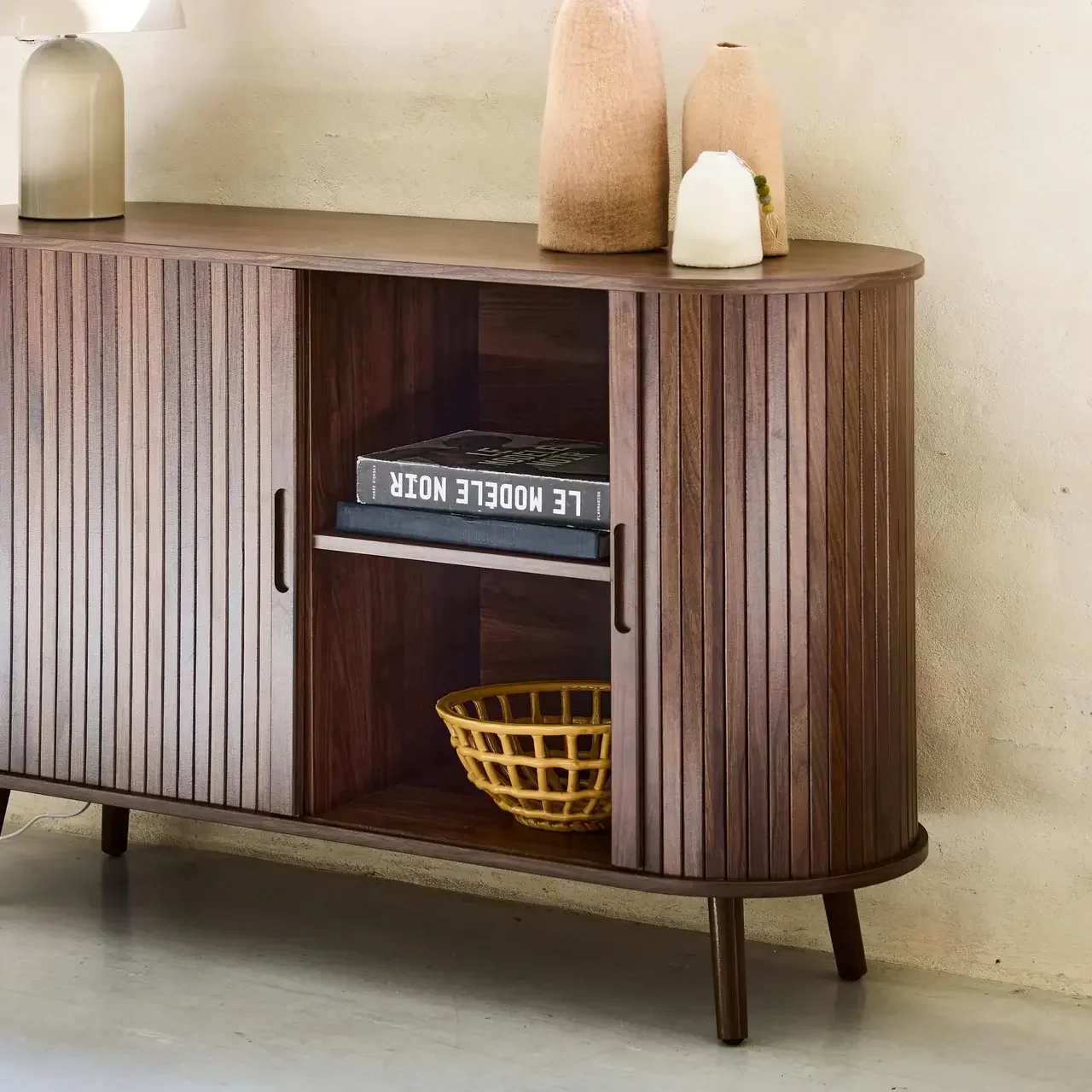 Buffet scandinave bois strié 2 portes coulissantes 120 cm Legacy