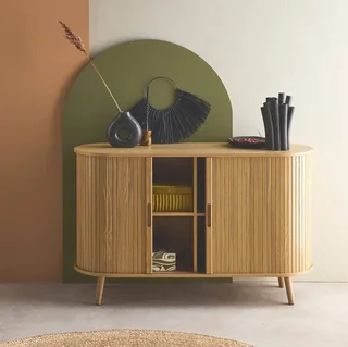 Buffet scandinave 2 portes coulissantes bois strié 120 cm Legacy