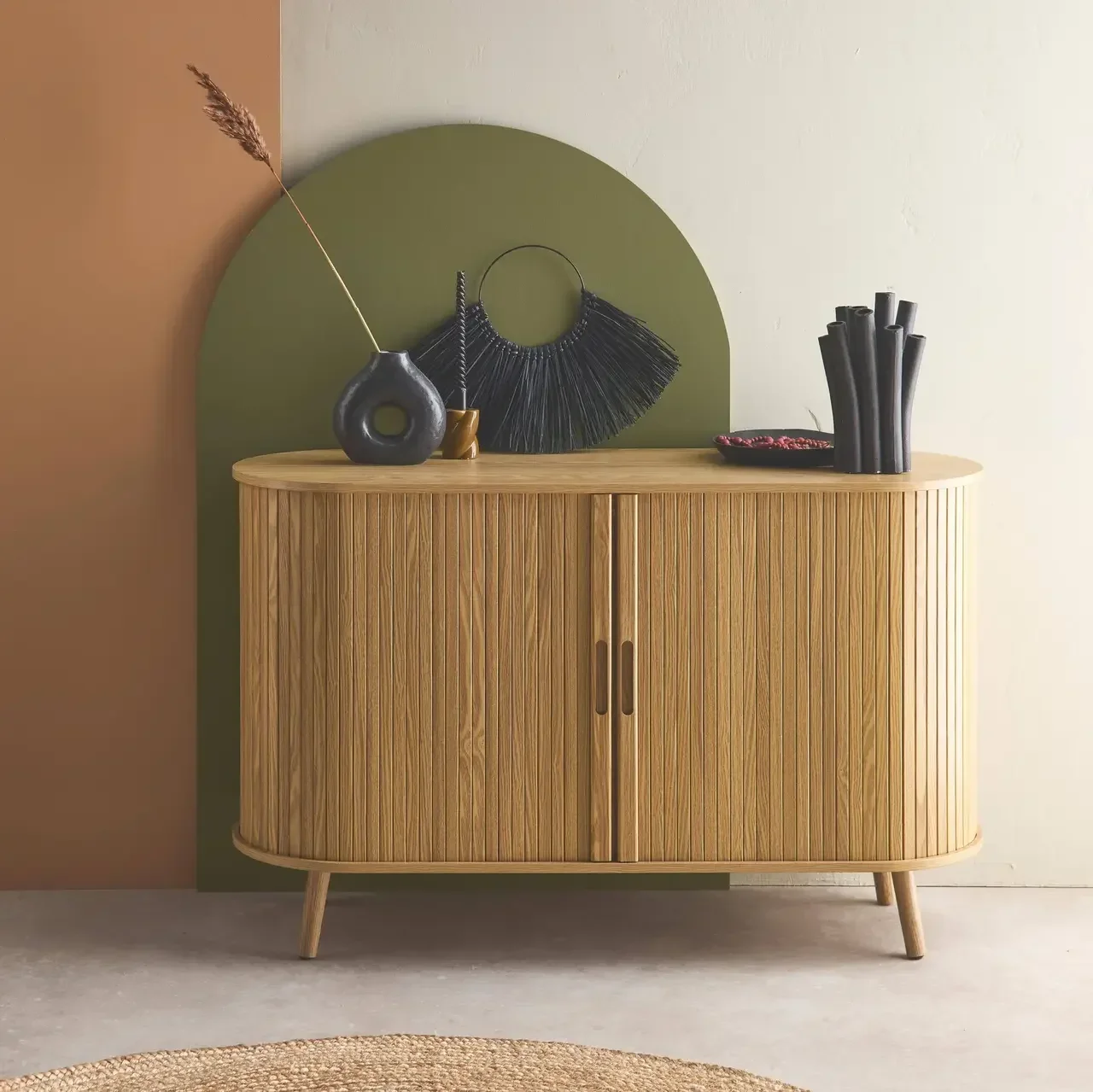 Buffet scandinave 2 portes coulissantes bois strié 120 cm Legacy