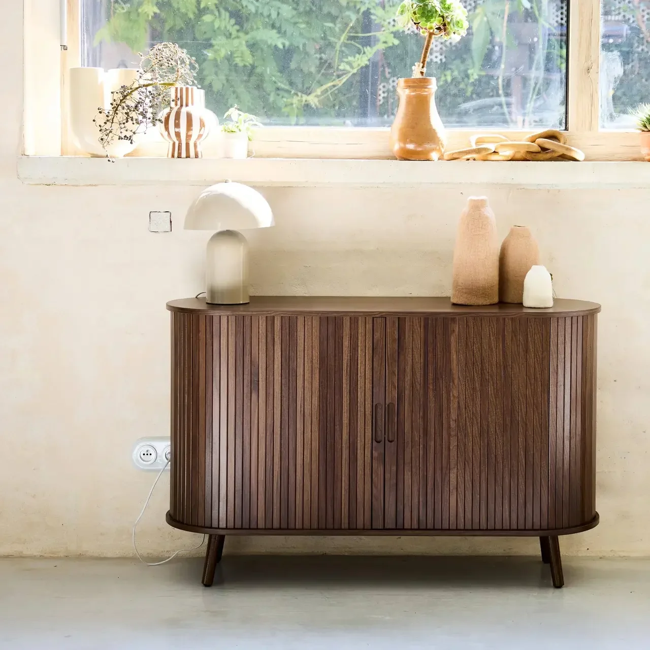 Buffet scandinave bois strié 2 portes coulissantes 120 cm Legacy