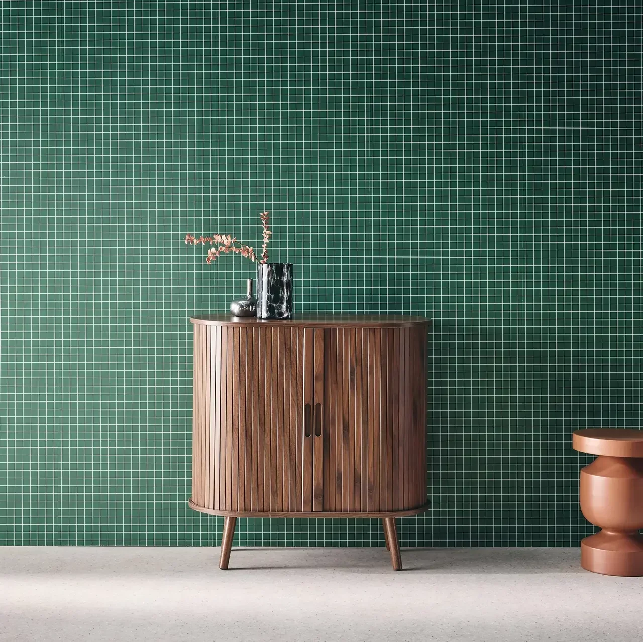 Skandinavisches Sideboard 2 Schiebetüren gestreiftes Holz L80 cm Legacy