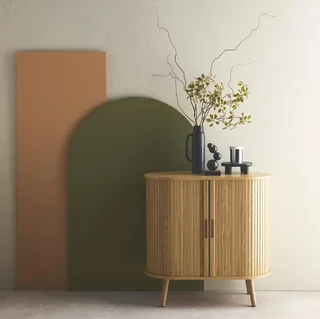Skandinavisches Sideboard 2 Schiebetüren gestreiftes Holz L80 cm Legacy