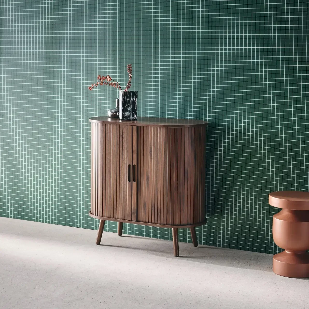 Skandinavisches Sideboard 2 Schiebetüren gestreiftes Holz L80 cm Legacy