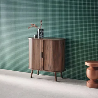 Skandinavisches Sideboard 2 Schiebetüren gestreiftes Holz L80 cm Legacy