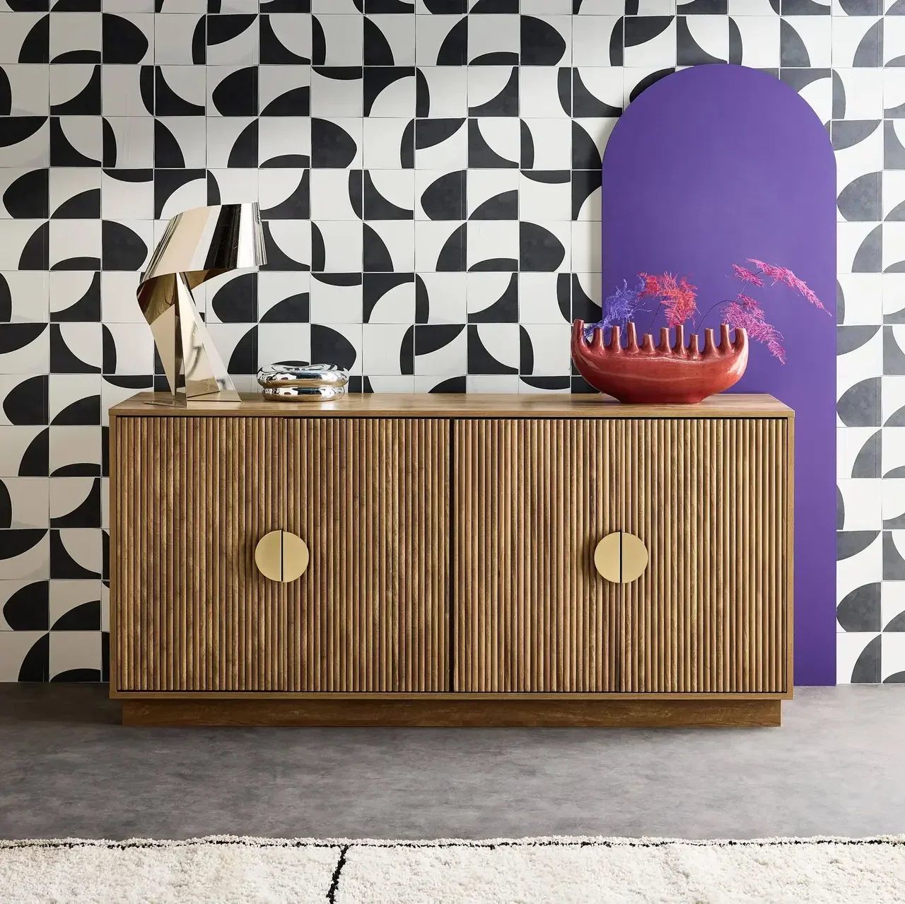 Buffet exotique 4 portes 160 cm bois de manguier sculpté Celian