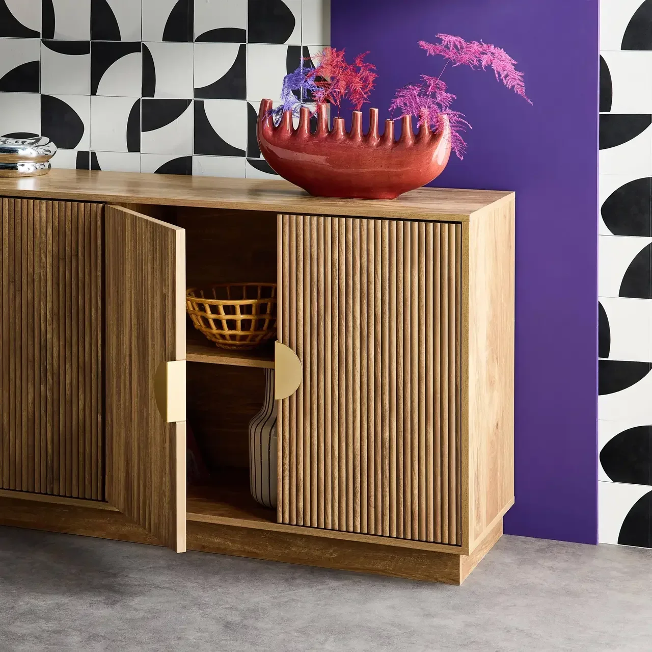 Buffet exotique 4 portes 160 cm bois de manguier sculpté Celian