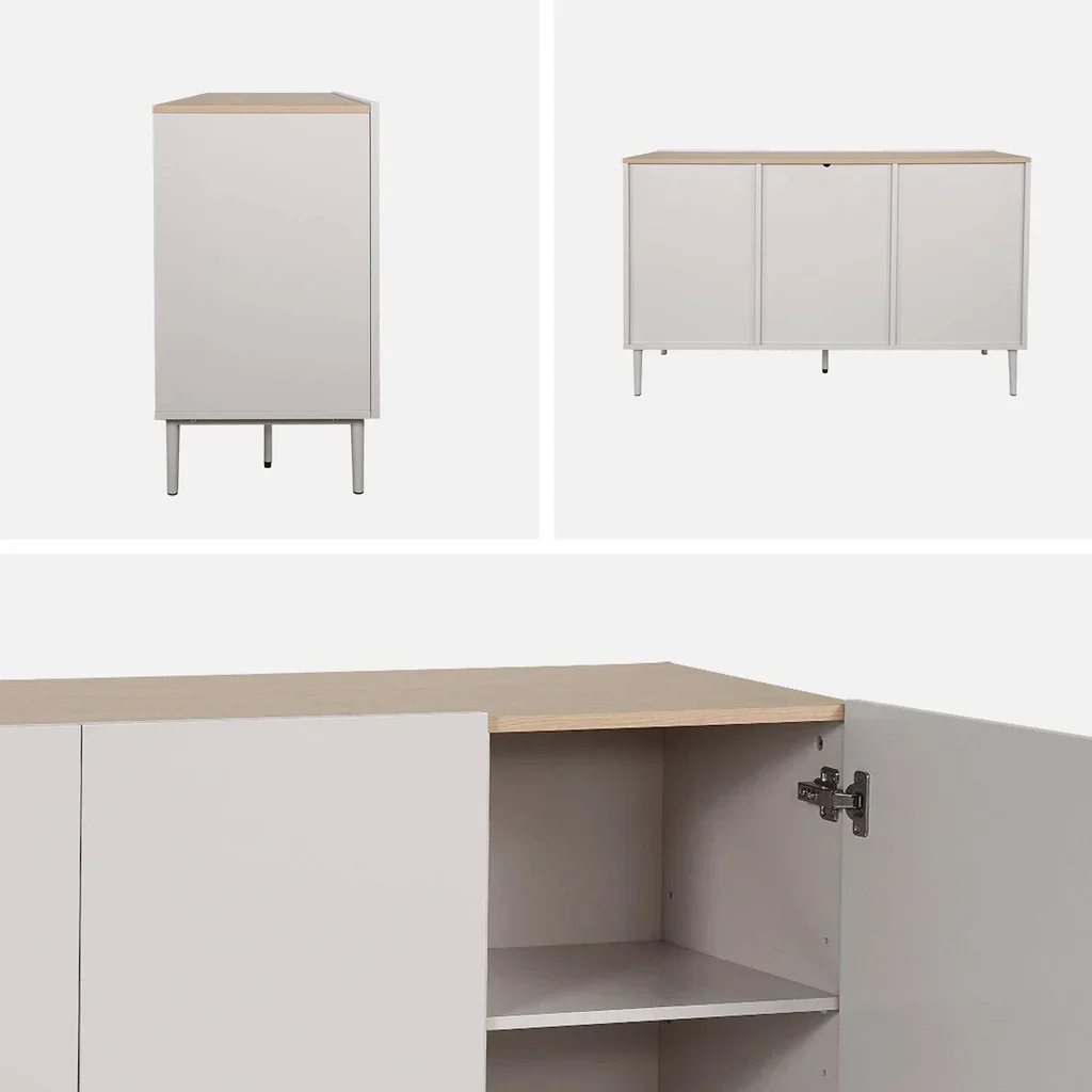 Industrial Sideboard 3 Türen Metall und Holz 120 cm Ashton