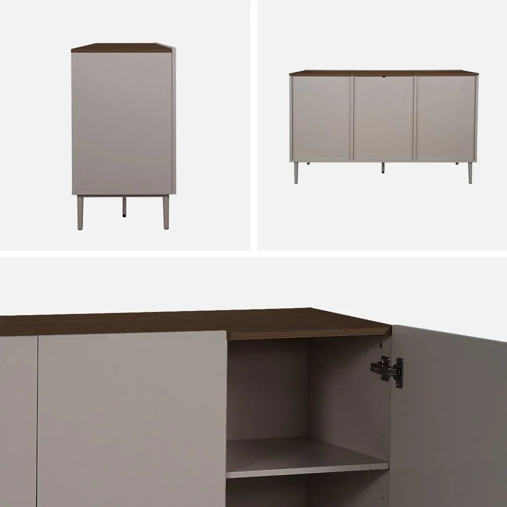Industrial Sideboard 3 Türen Metall und Holz 120 cm Ashton