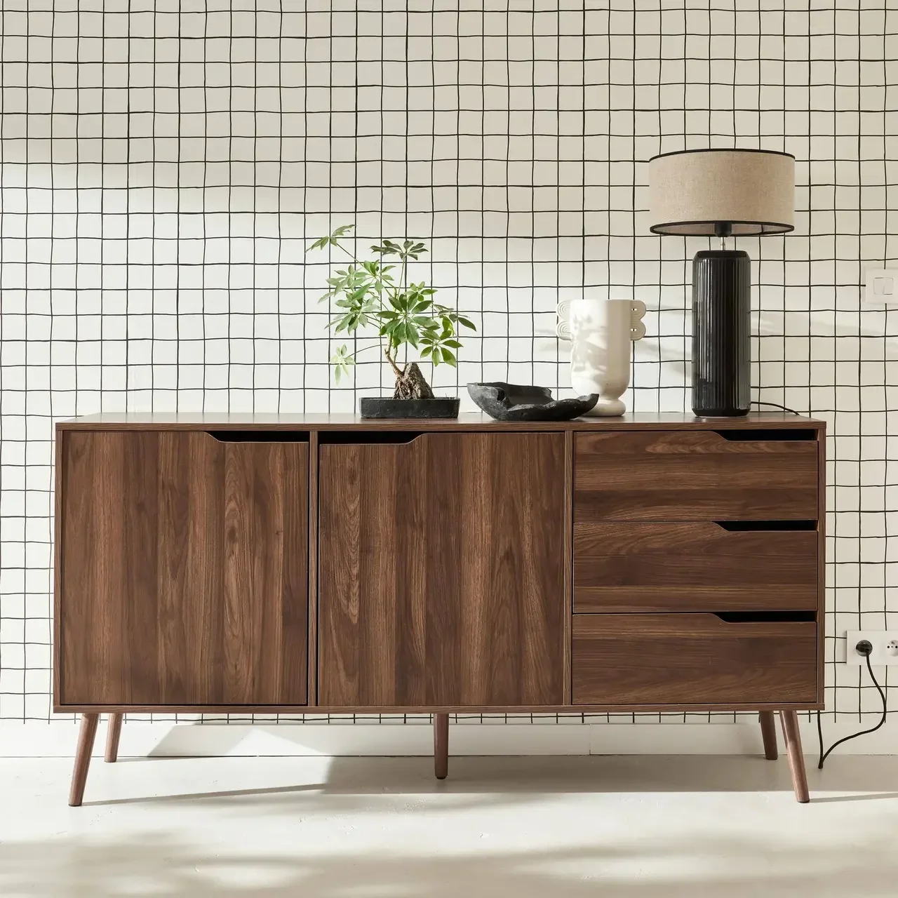 Buffet scandinave 2 portes bois massif 160 cm style nordique Népal