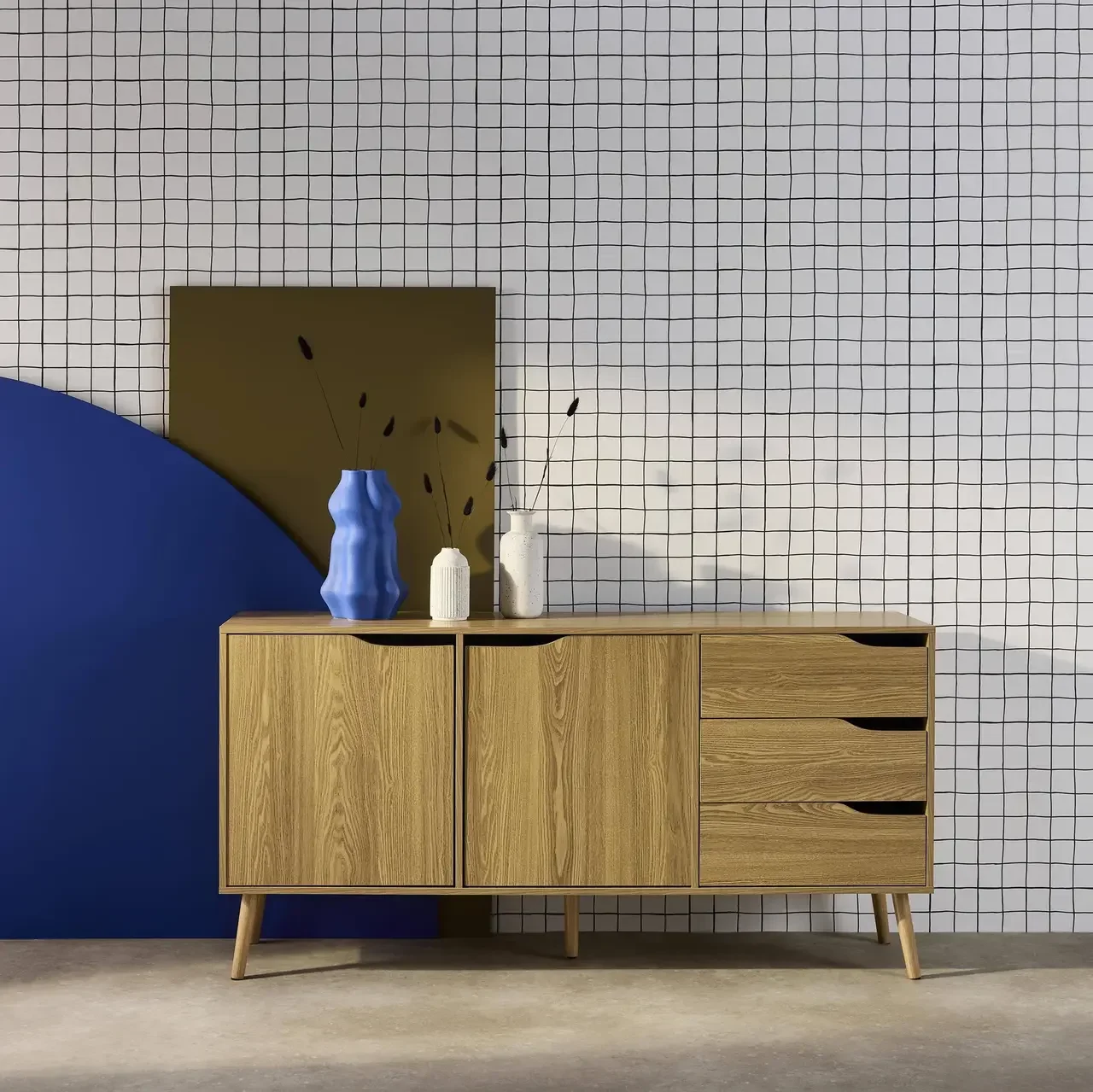 Buffet nordique 2 portes bois massif 160 cm style scandinave Népal